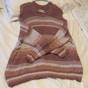 Oversized Women's Striped Sweater - maroon and orange